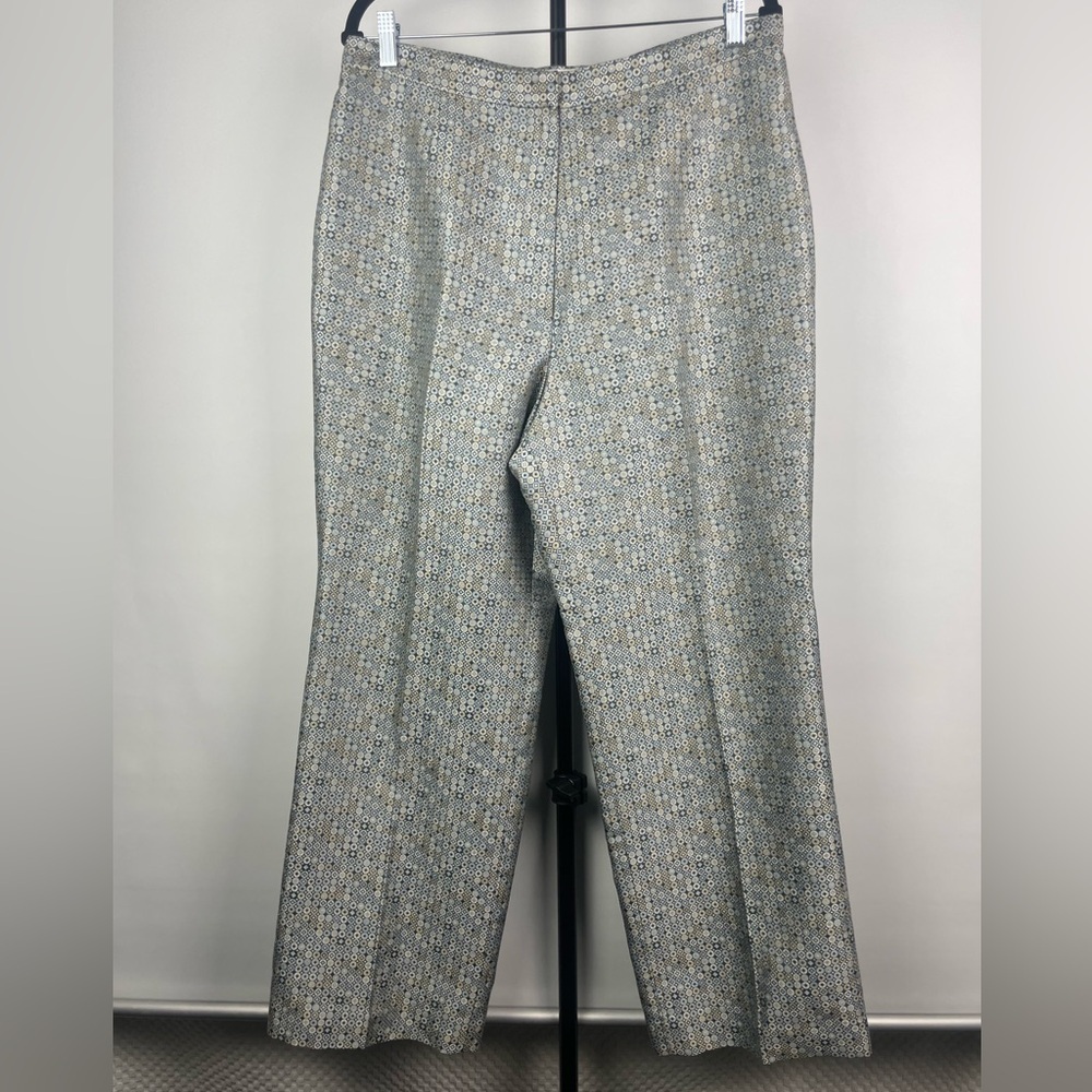 Vintage‎ Talbots Silver Blue Satin Geometric Print 100% Silk Pants